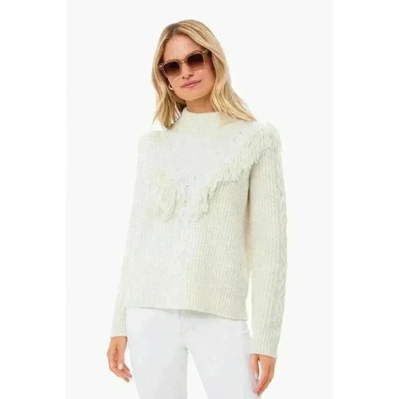 Tuckernuck Sweaters - Tuckernuck Women’s Fringe Caswell Wool Sweater Ivory XL Cable Knit Stripe Crew